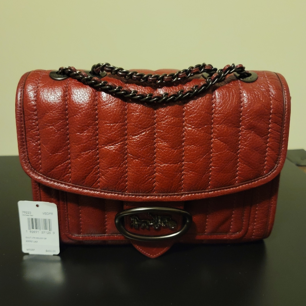 EUC COACH Melody Shoulder Bag 19 With Quilting in Deep Red Style No. 79223